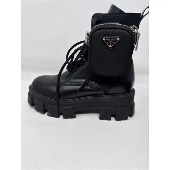 Prada Lug Sole Leather combat Boots Size 38